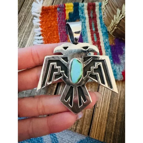 Handcrafted Sterling Silver & Turquoise Thunderbird Pendant